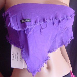 Nude Designs Denim Triangle destroyed tie top Small S Purple